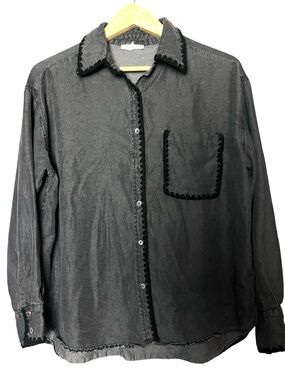 Entro Charcoal Oversized Gray Button-Up Shirt with Black Trim